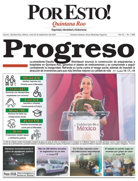 Portada de Por Esto (quintana Roo Cancun) del lunes, 22 de septiembre de 2025