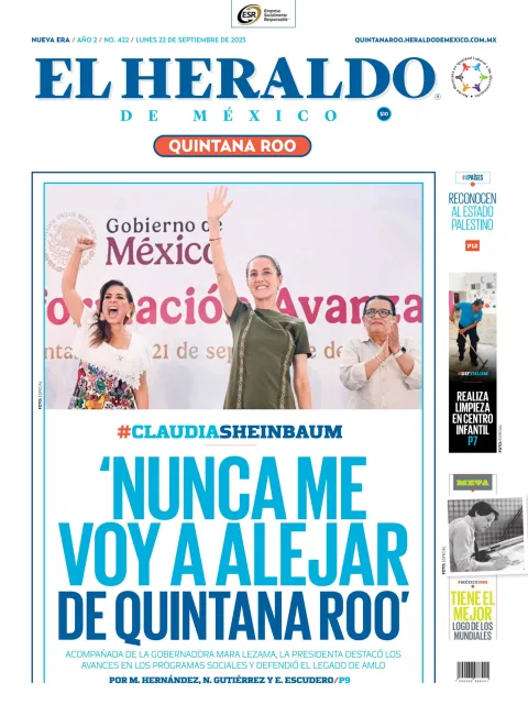 Portada de El Heraldo de Mexico - Quintana Roo del lunes, 22 de septiembre de 2025