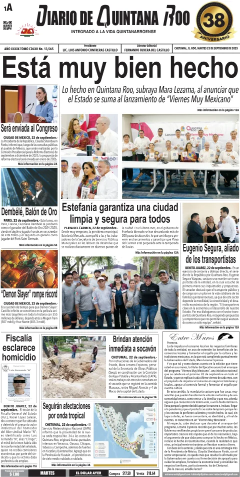 Portada de Diario de Quintana Roo (portada)