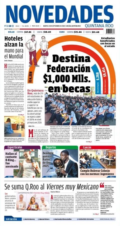 Portada de Novedades Quintana Roo