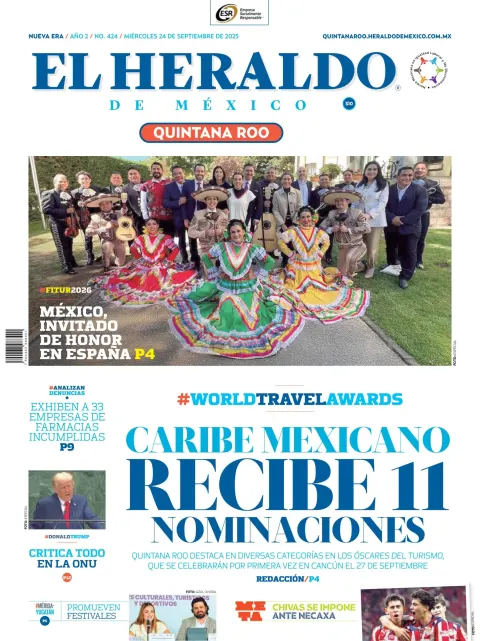 Portada de El Heraldo de Mexico - Quintana Roo del miércoles, 24 de septiembre de 2025