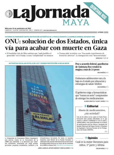 Portada de La Jornada Maya Quintana Roo del miércoles, 24 de septiembre de 2025