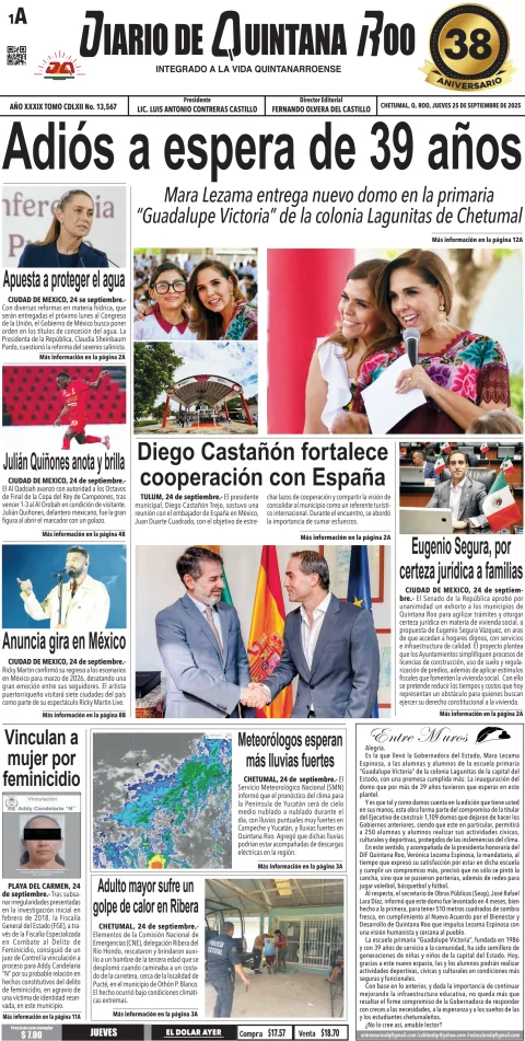 Portada de Diario de Quintana Roo (portada)