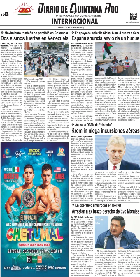 Portada de Diario de Quintana Roo (contra Portada)