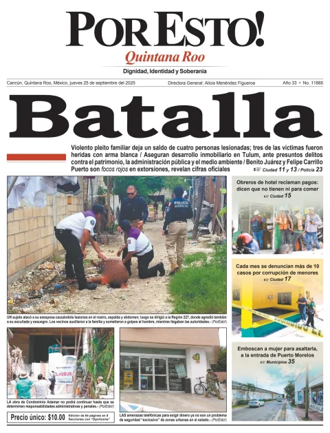 Portada de Por Esto (quintana Roo Cancun) del jueves, 25 de septiembre de 2025