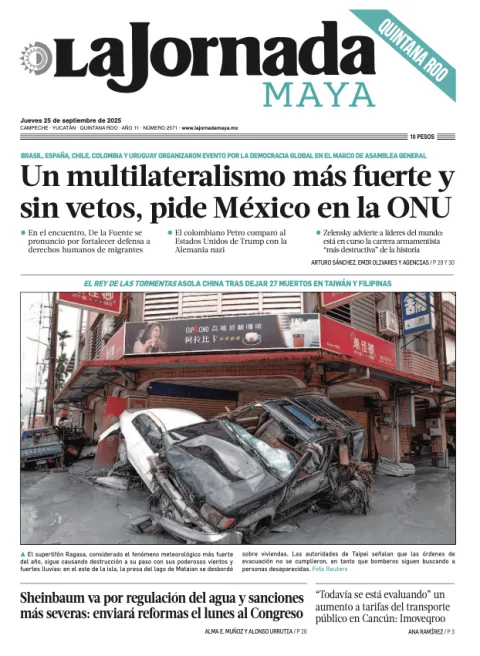 Portada de La Jornada Maya Quintana Roo del jueves, 25 de septiembre de 2025