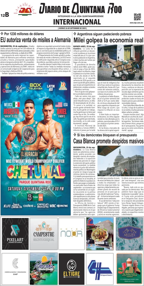 Portada de Diario de Quintana Roo (contra Portada)