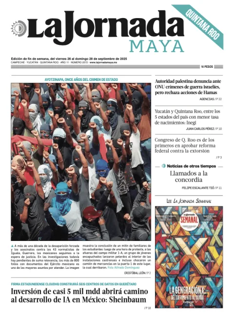 Portada de La Jornada Maya Quintana Roo del viernes, 26 de septiembre de 2025