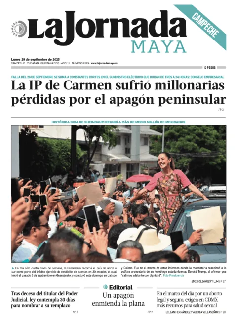 Portada de La Jornada Maya Campeche del lunes, 29 de septiembre de 2025