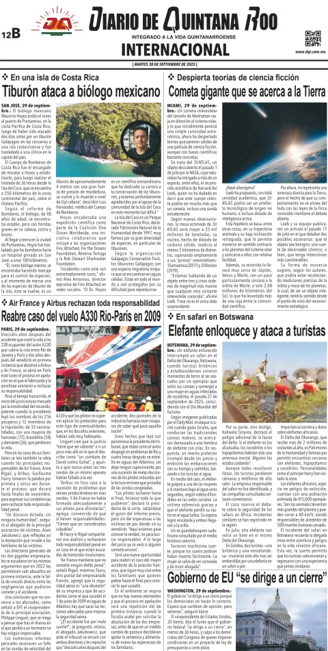 Portada de Diario de Quintana Roo (contra Portada)