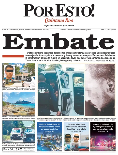 Portada de Por Esto (quintana Roo Cancun) del martes, 30 de septiembre de 2025