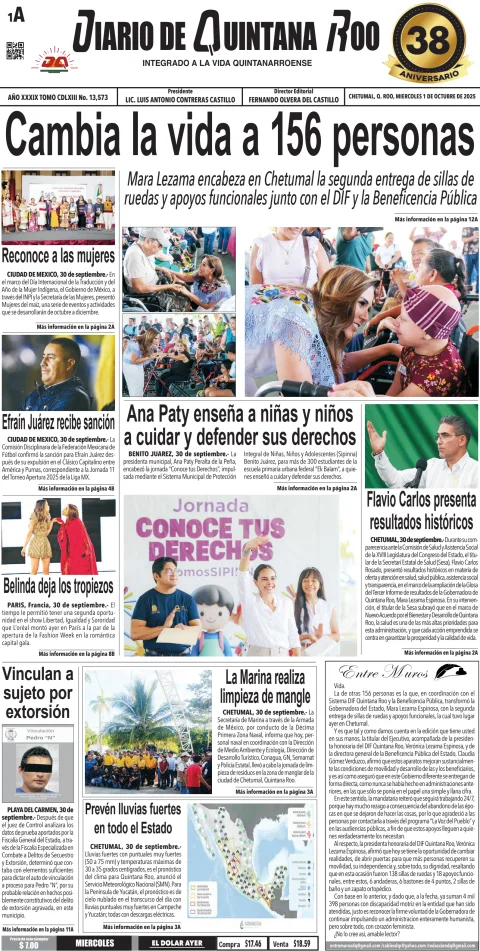 Portada de Diario de Quintana Roo (portada)