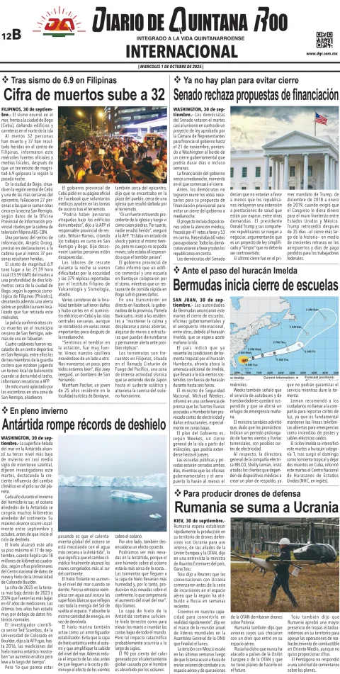 Portada de Diario de Quintana Roo (contra Portada)