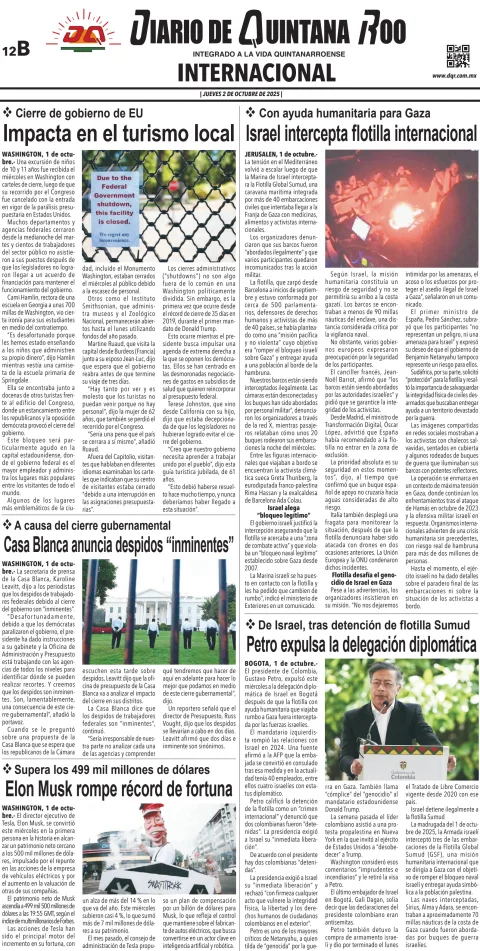 Portada de Diario de Quintana Roo (contra Portada)