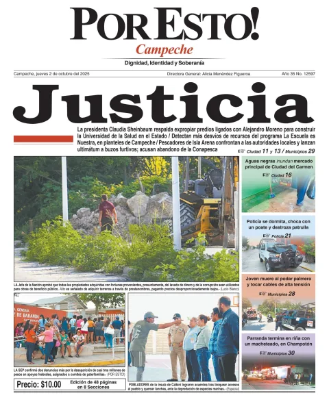 Portada de Por Esto (campeche) del jueves, 2 de octubre de 2025