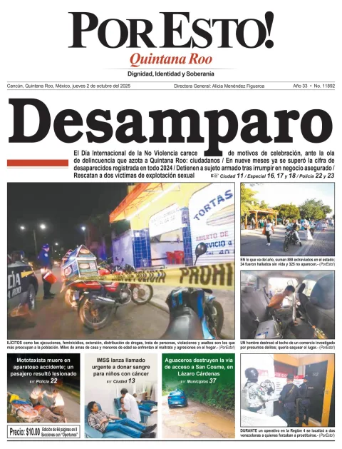Portada de Por Esto (quintana Roo Cancun) del jueves, 2 de octubre de 2025