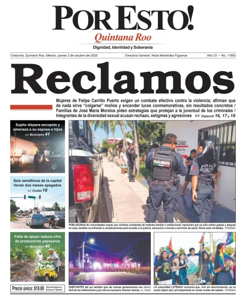 Portada de Por Esto (quintana Roo Chetumal) del jueves, 2 de octubre de 2025