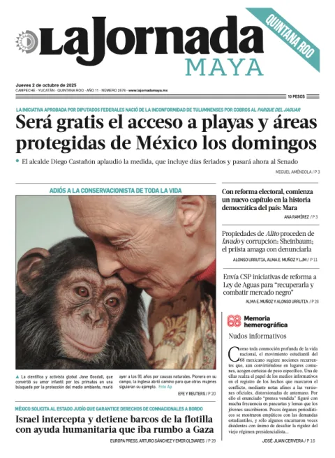 Portada de La Jornada Maya Quintana Roo del jueves, 2 de octubre de 2025