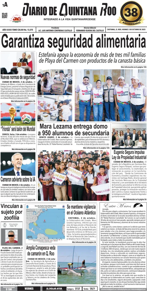 Portada de Diario de Quintana Roo (portada)