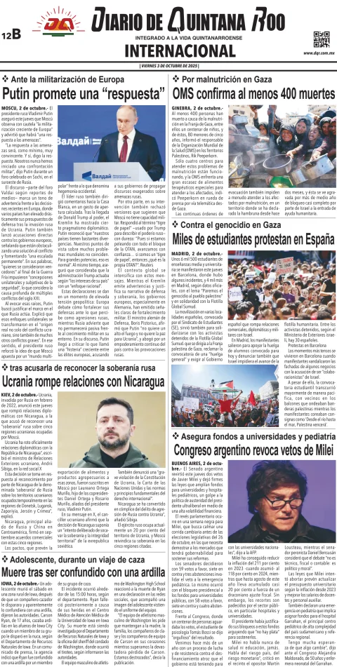 Portada de Diario de Quintana Roo (contra Portada)