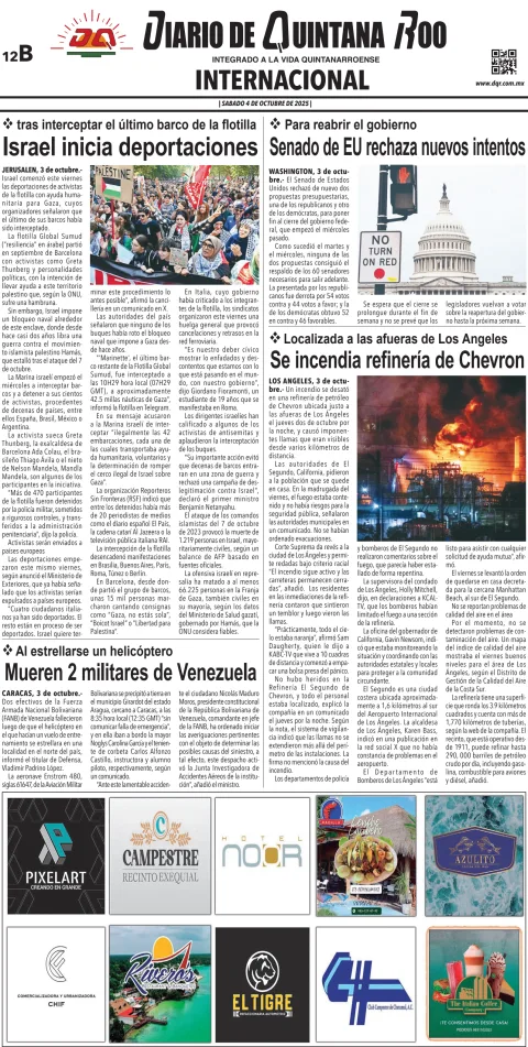 Portada de Diario de Quintana Roo (contra Portada)