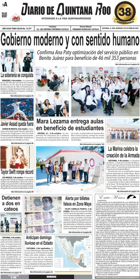 Portada de Diario de Quintana Roo (portada)