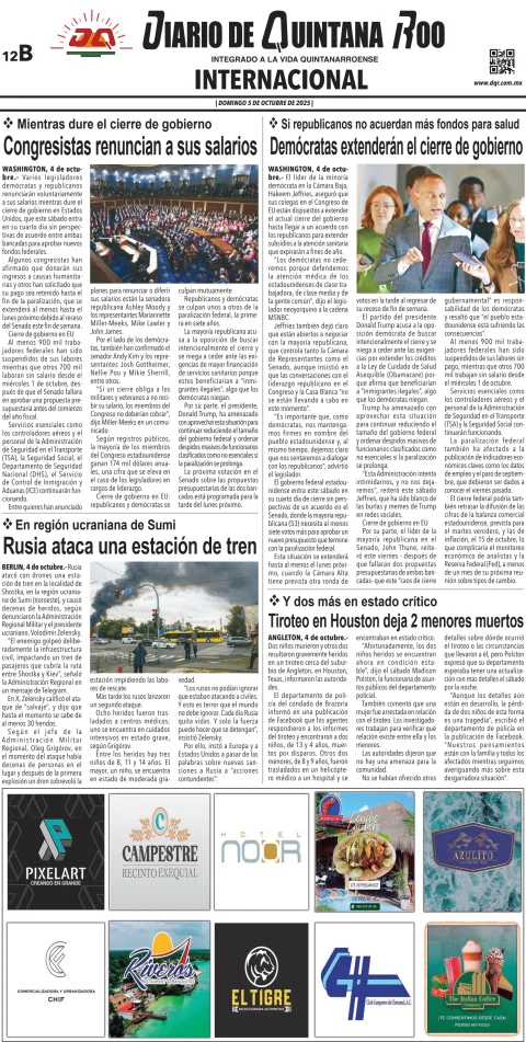 Portada de Diario de Quintana Roo (contra Portada)