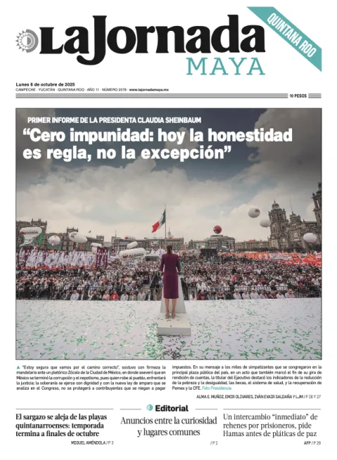 Portada de La Jornada Maya Quintana Roo del lunes, 6 de octubre de 2025
