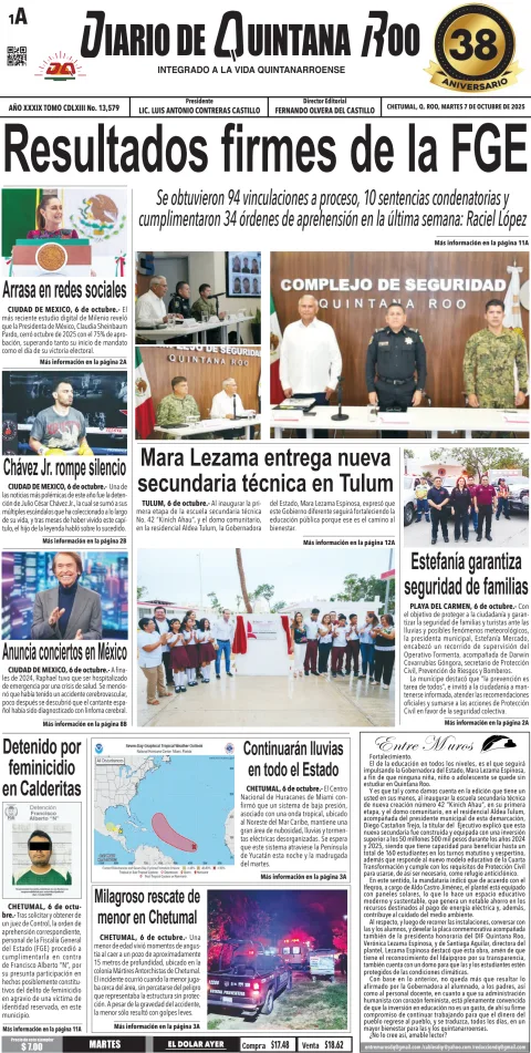 Portada de Diario de Quintana Roo (portada)