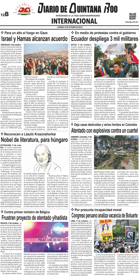Portada de Diario de Quintana Roo (contra Portada)