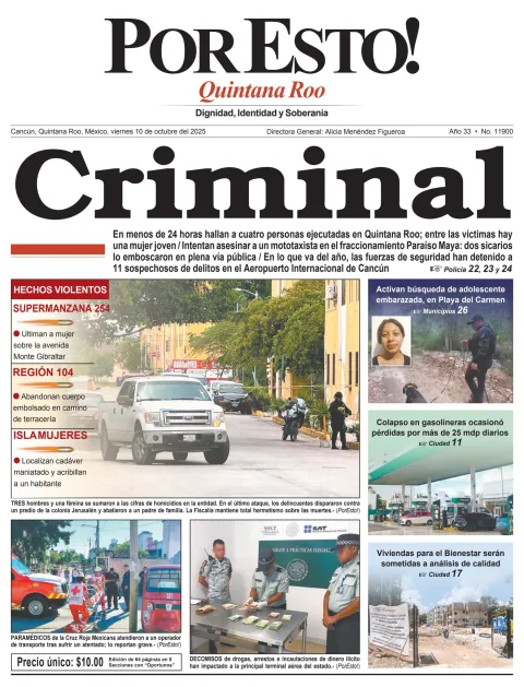 Portada de Por Esto (quintana Roo Cancun) del viernes, 10 de octubre de 2025