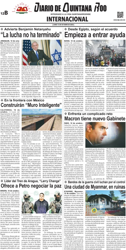 Portada de Diario de Quintana Roo (contra Portada)