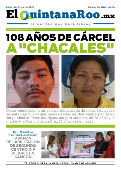 Portada de El Quintana Roo (portada) del lunes, 13 de octubre de 2025