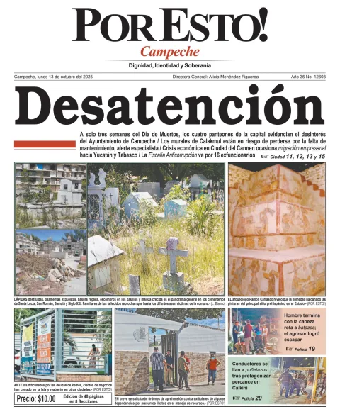 Portada de Por Esto (campeche) del lunes, 13 de octubre de 2025