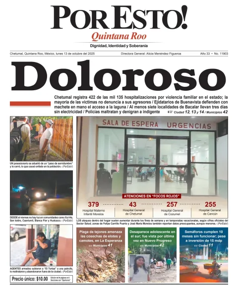 Portada de Por Esto (quintana Roo Chetumal) del lunes, 13 de octubre de 2025