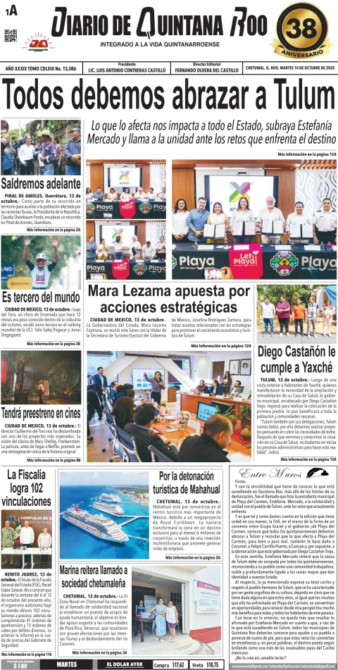 Portada de Diario de Quintana Roo (portada)