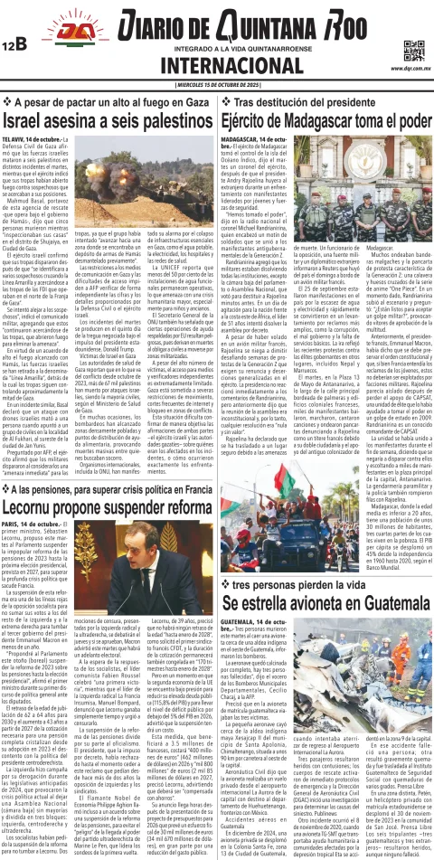 Portada de Diario de Quintana Roo (contra Portada)