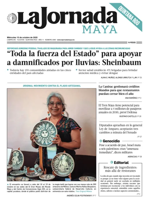 Portada de La Jornada Maya Quintana Roo del miércoles, 15 de octubre de 2025