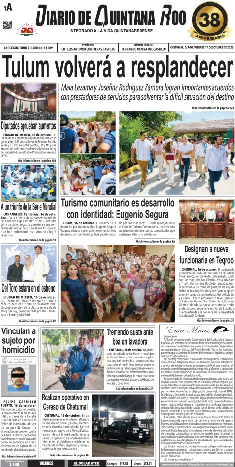 Portada de Diario de Quintana Roo (portada)