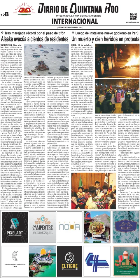 Portada de Diario de Quintana Roo (contra Portada)