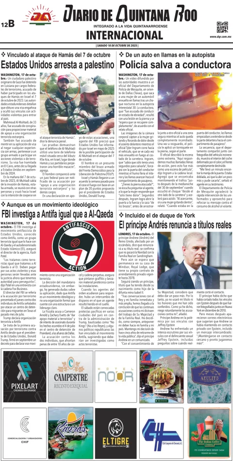 Portada de Diario de Quintana Roo (contra Portada)