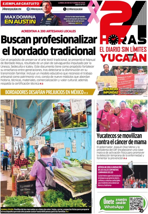 Portada de 24 Horas Yucatan del lunes, 20 de octubre de 2025
