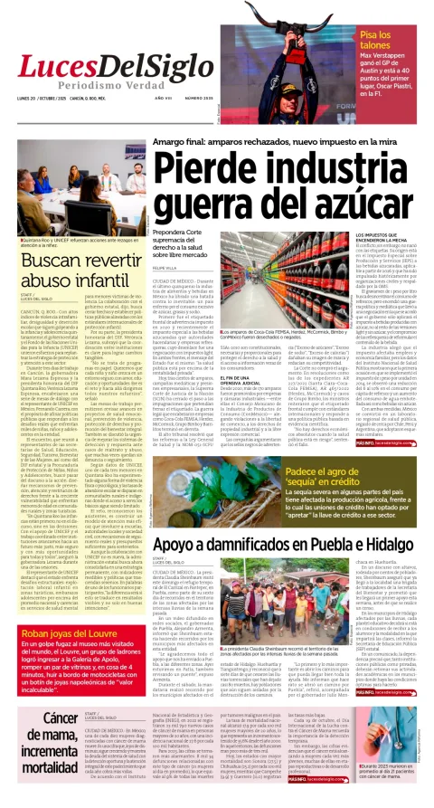 Portada de Luces del Siglo del lunes, 20 de octubre de 2025