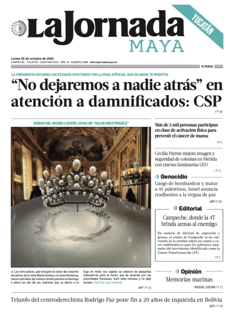 Portada de La Jornada Maya Yucatán del lunes, 20 de octubre de 2025