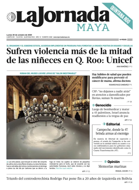 Portada de La Jornada Maya Quintana Roo del lunes, 20 de octubre de 2025