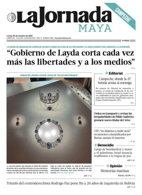 Portada de La Jornada Maya Campeche del lunes, 20 de octubre de 2025