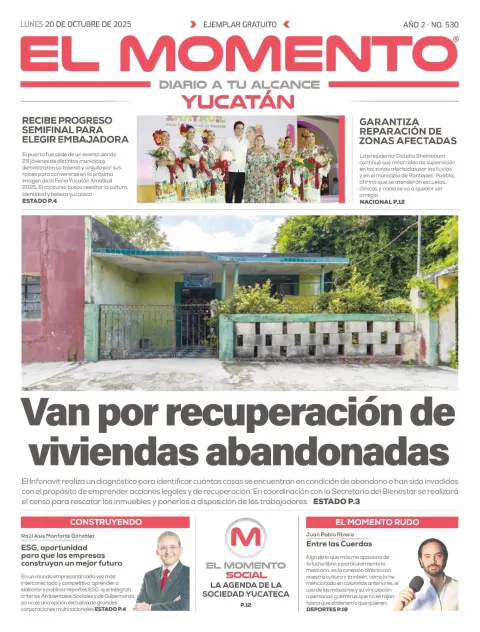 Portada de El Momento Yucatan del lunes, 20 de octubre de 2025