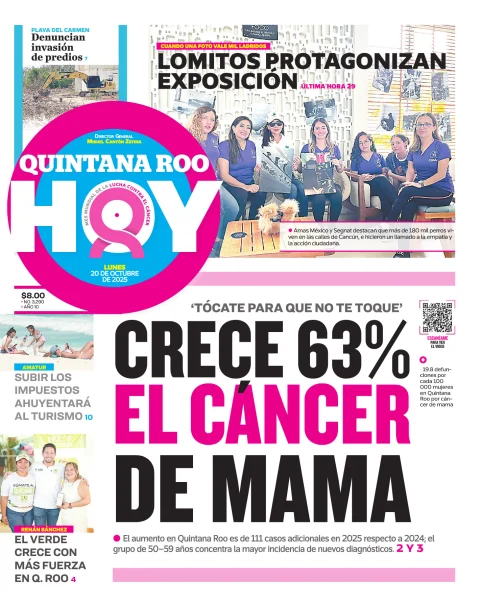 Portada de Quintana Roo Hoy del lunes, 20 de octubre de 2025