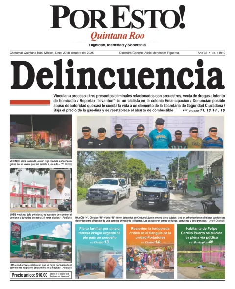 Portada de Por Esto (quintana Roo Chetumal) del lunes, 20 de octubre de 2025