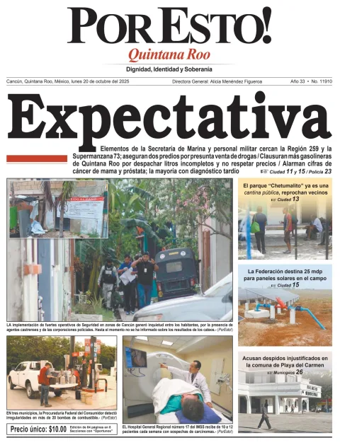 Portada de Por Esto (quintana Roo Cancun) del lunes, 20 de octubre de 2025